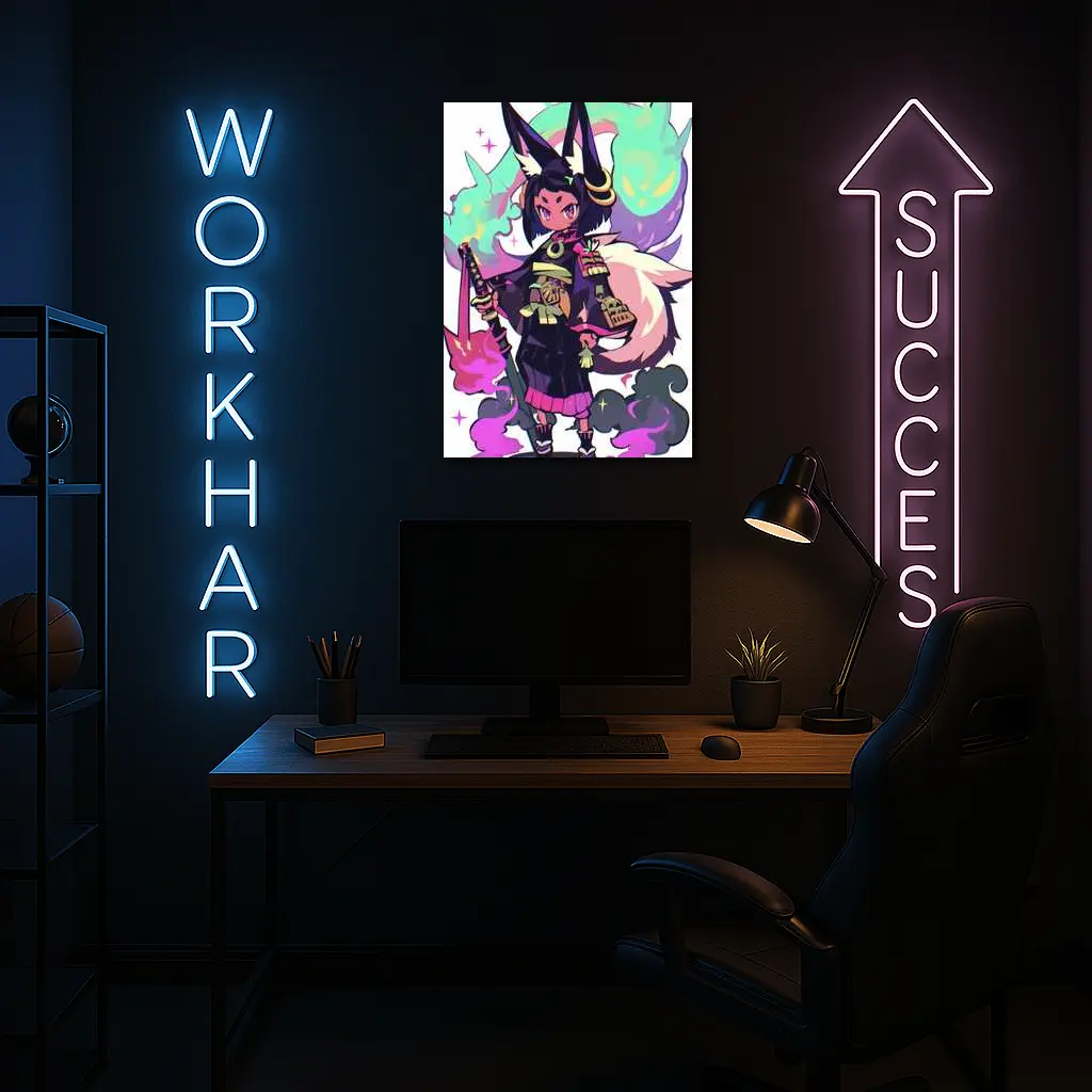 Anime Fox Girl Warrior Fantasy Art – Wall Art