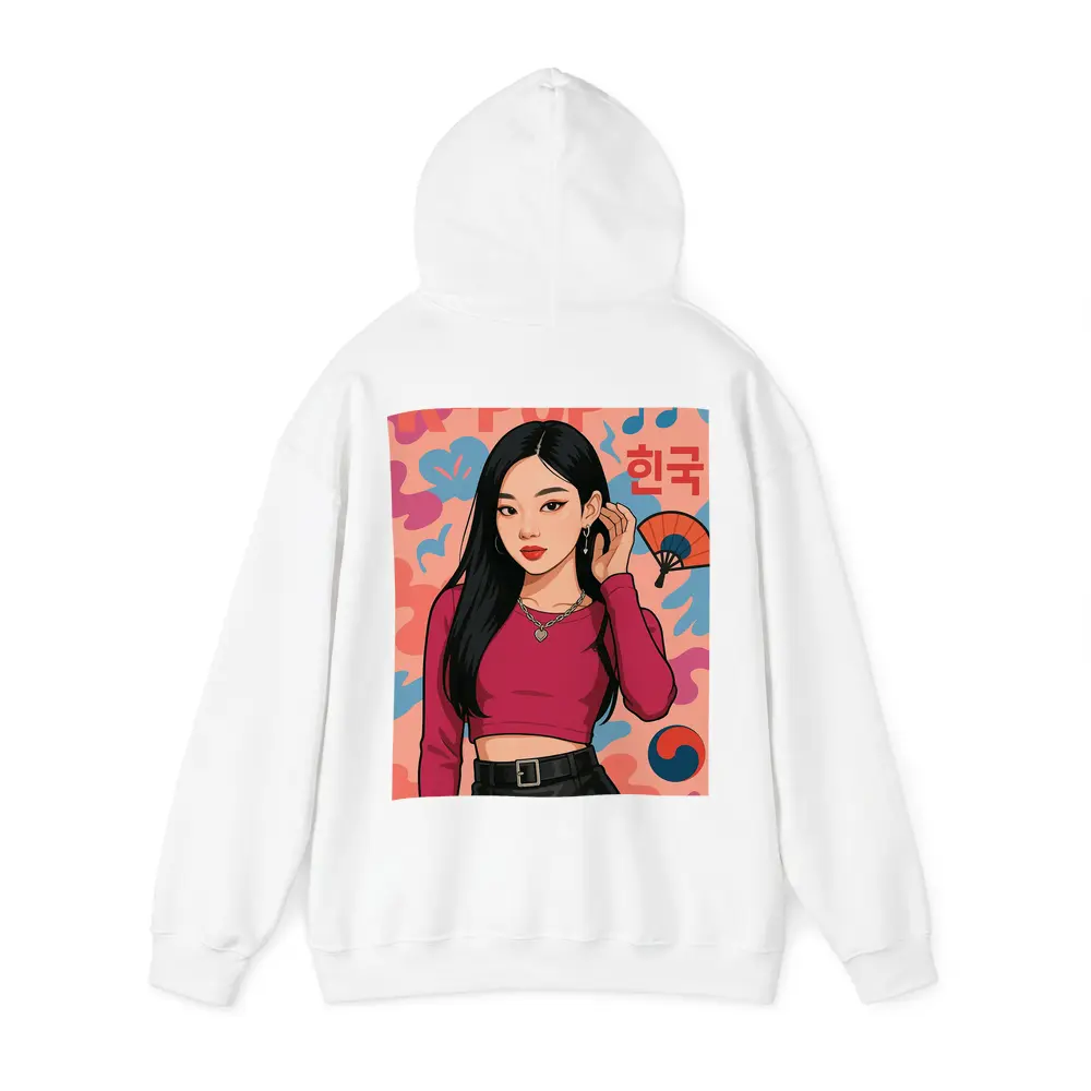 K-Pop Korean Girl Illustration Pink Background – Hoodies