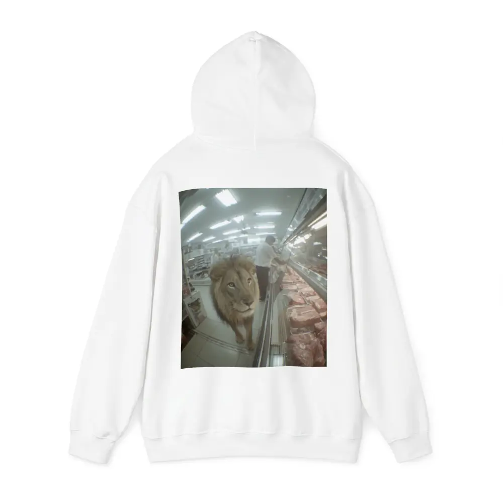 Lion Walking Through Supermarket Meat Aisle – Hoodies