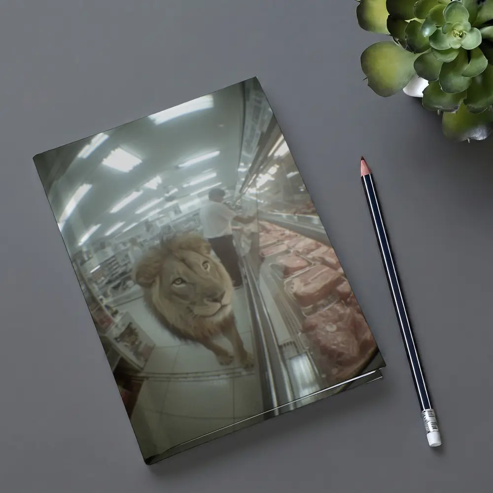 Lion Walking Through Supermarket Meat Aisle – Notebooks