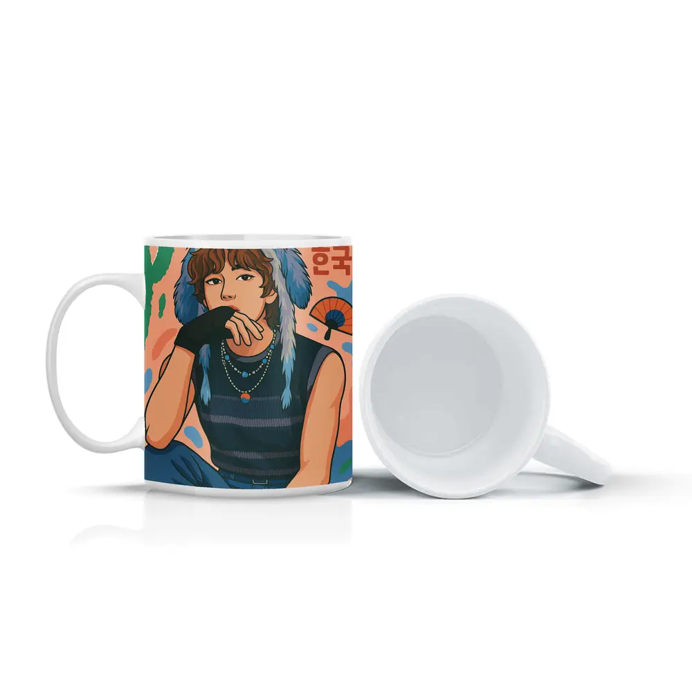 Korean Style Illustrated Girl Blue Fur Hat – Mugs