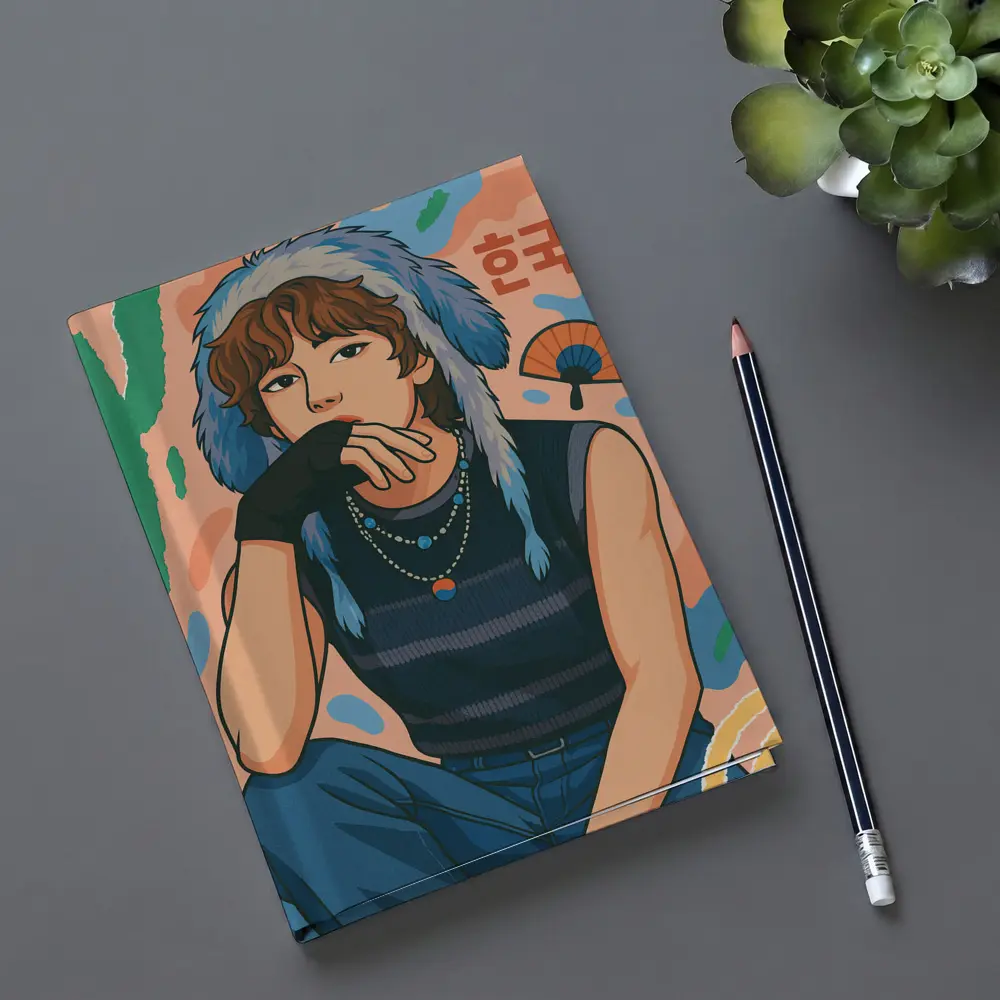 Korean Style Illustrated Girl Blue Fur Hat – Notebooks
