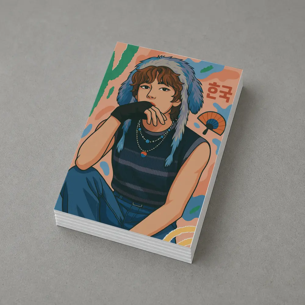Korean Style Illustrated Girl Blue Fur Hat – Postcards
