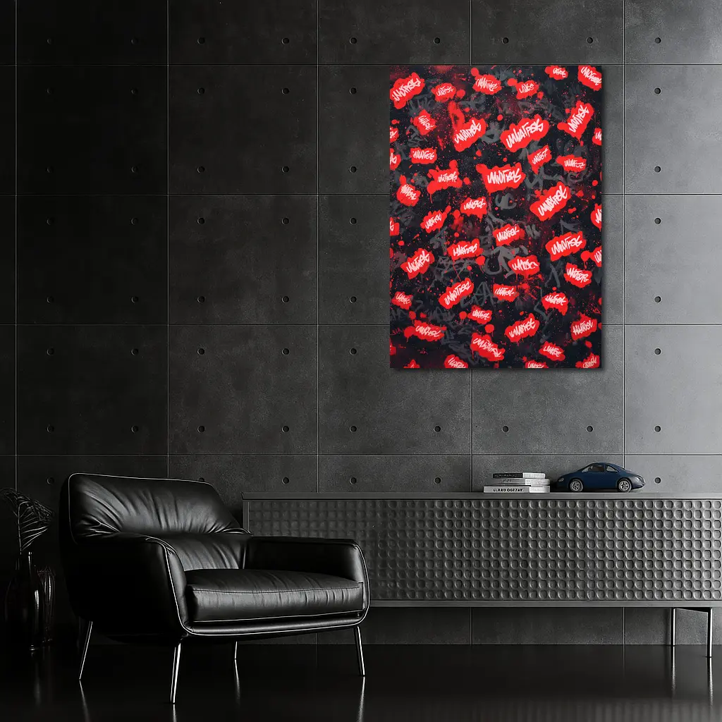 Red Graffiti Tags Black Dark Background – Wall Art