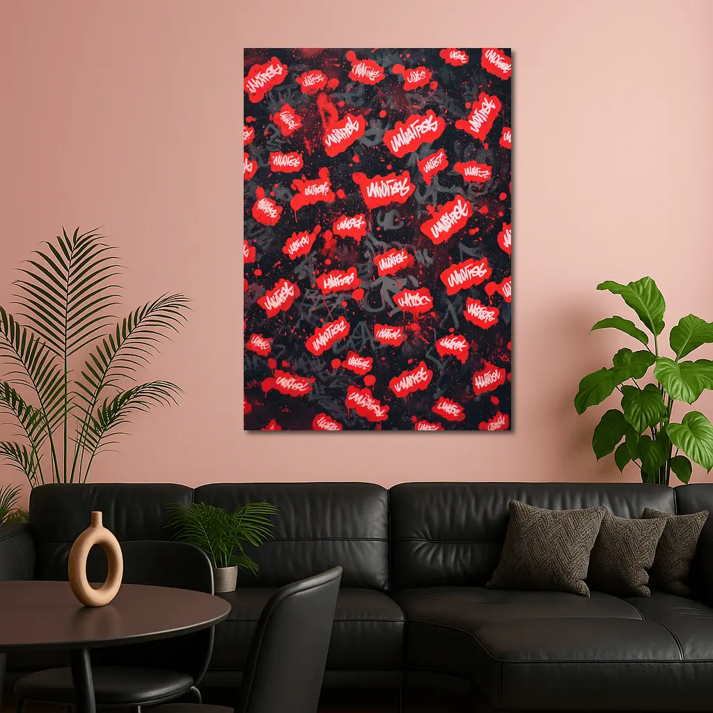 Red Graffiti Tags Black Dark Background – Wall Art