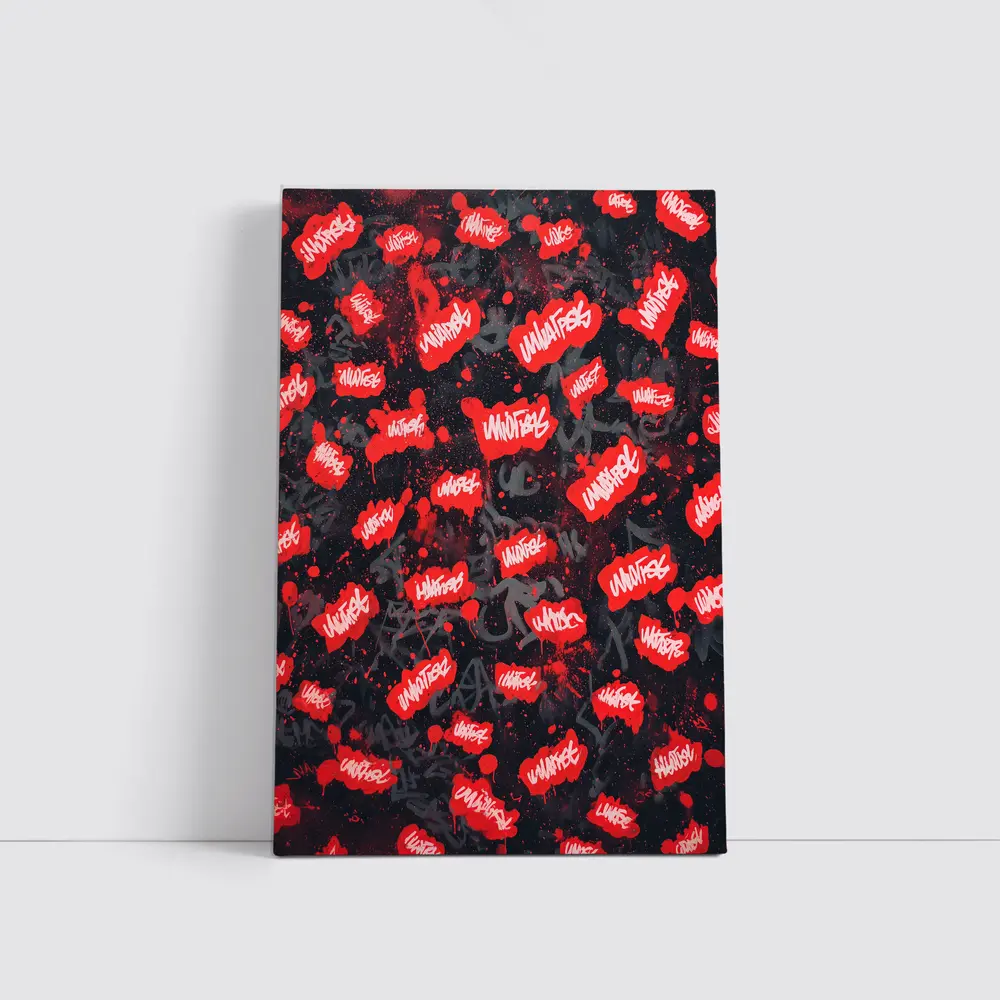 Red Graffiti Tags Black Dark Background – Wall Art