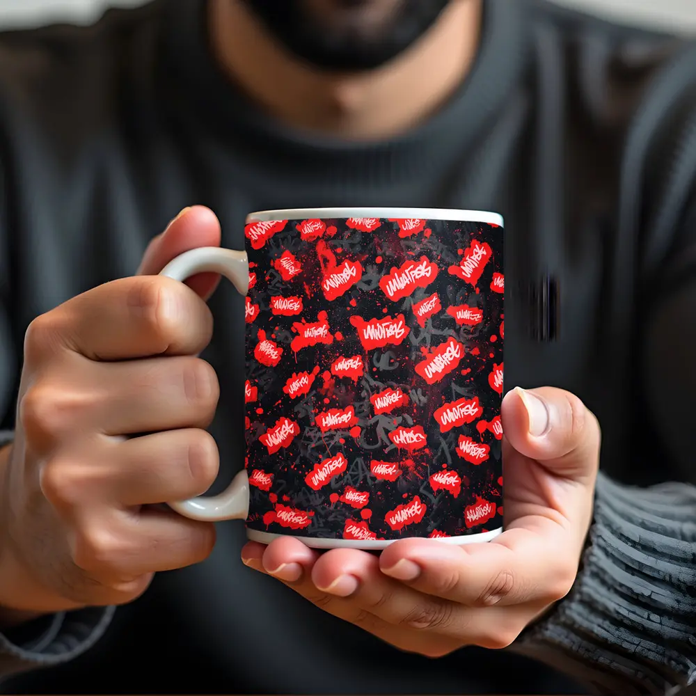 Red Graffiti Tags Black Dark Background – Mugs