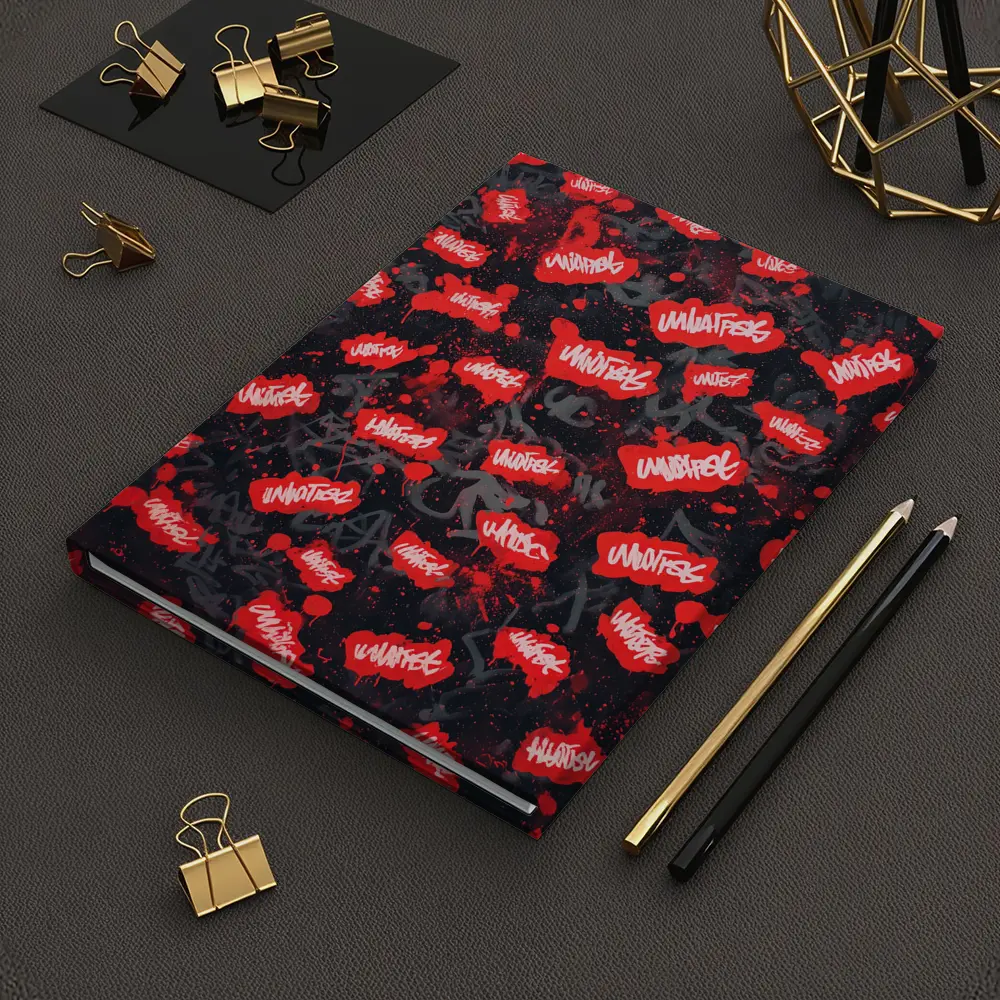 Red Graffiti Tags Black Dark Background – Notebooks