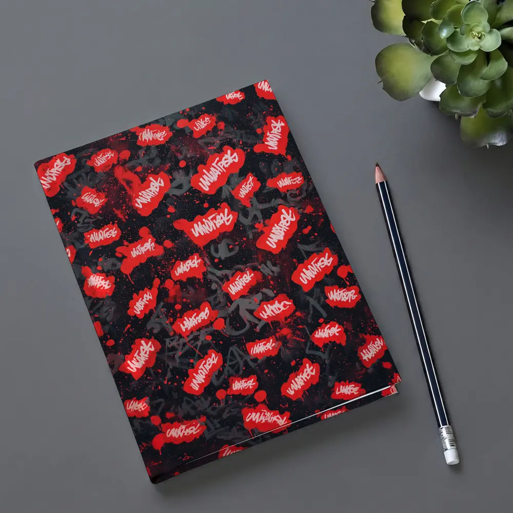 Red Graffiti Tags Black Dark Background – Notebooks