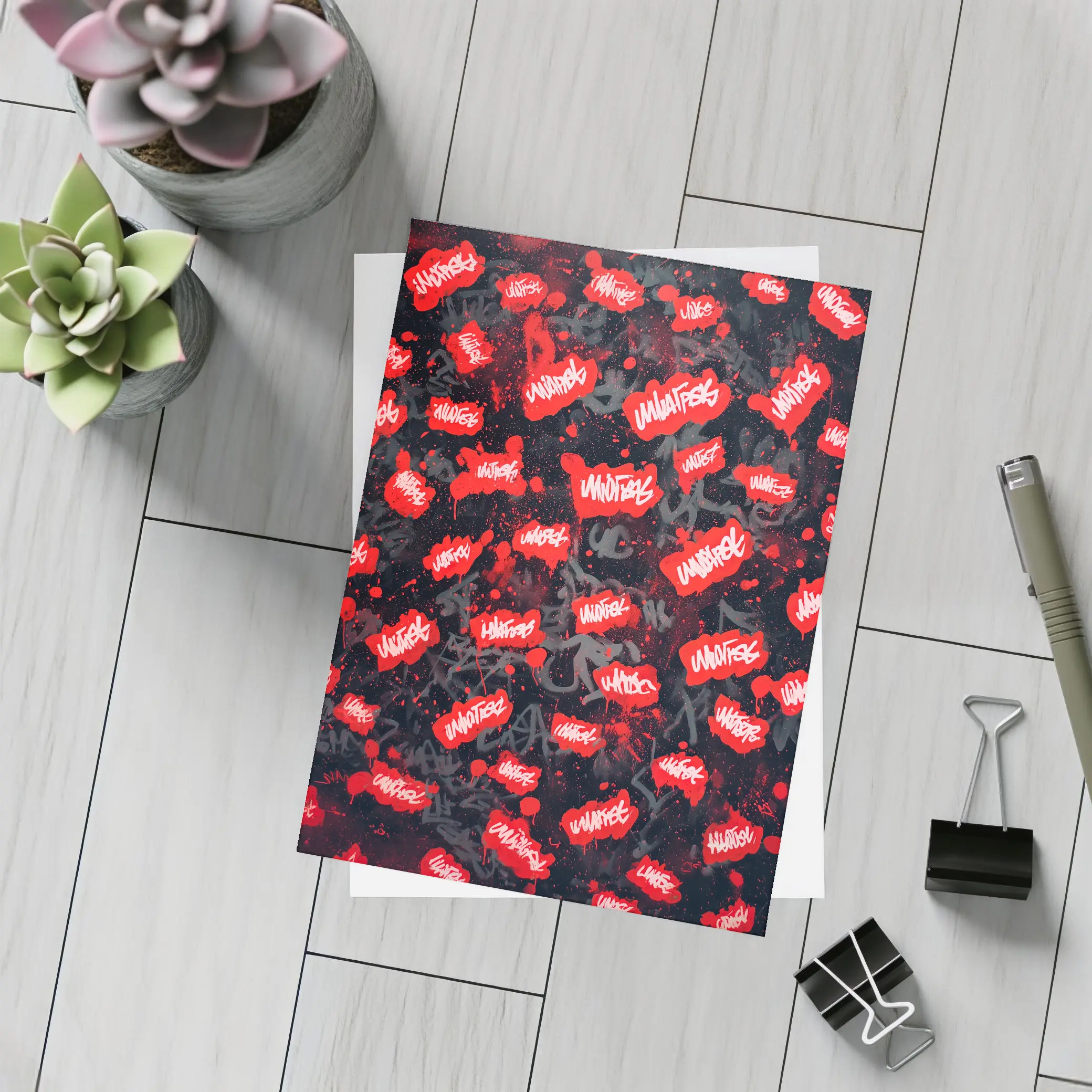 Red Graffiti Tags Black Dark Background – Postcards