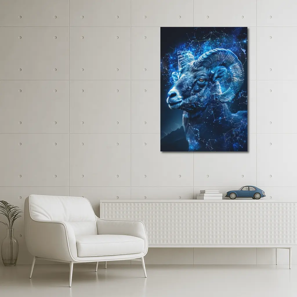 Aries Ram Glowing Blue Constellation Night Sky – Wall Art