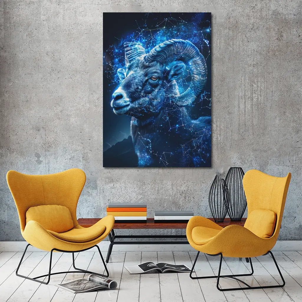 Aries Ram Glowing Blue Constellation Night Sky – Wall Art