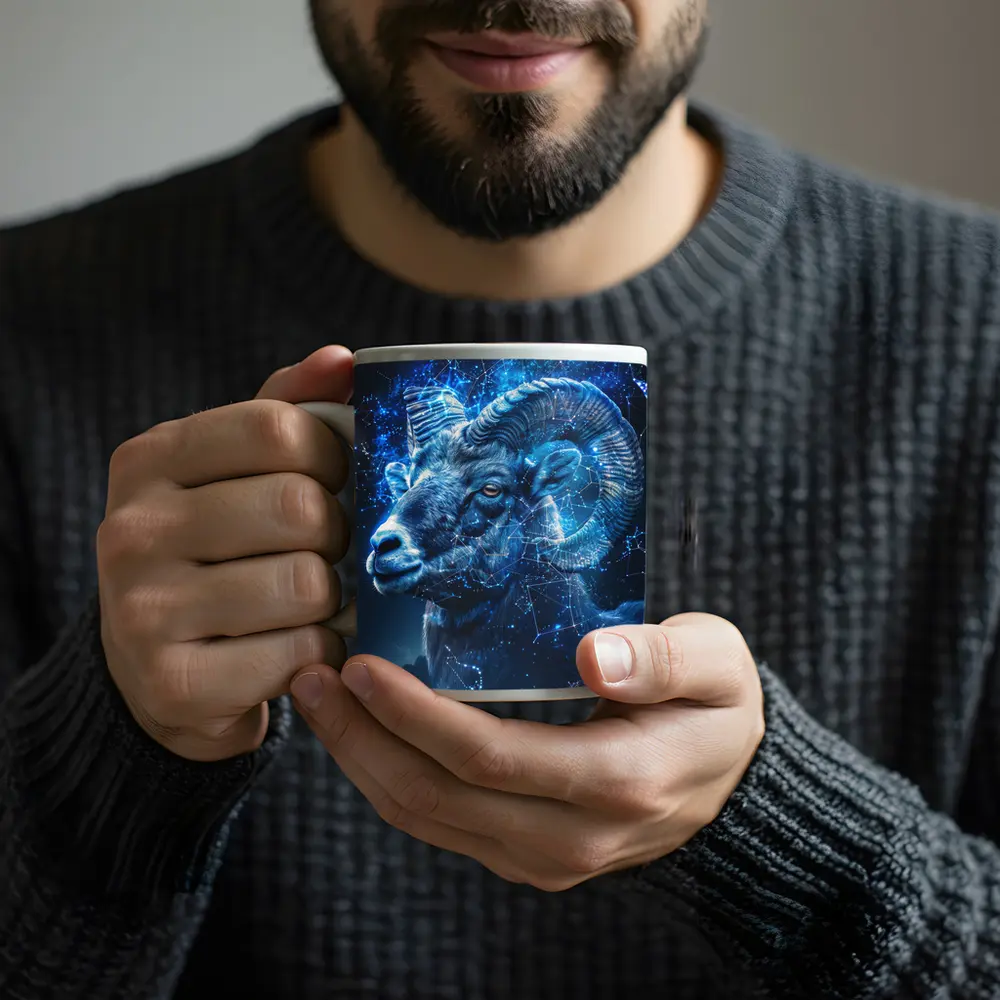 Aries Ram Glowing Blue Constellation Night Sky – Mugs