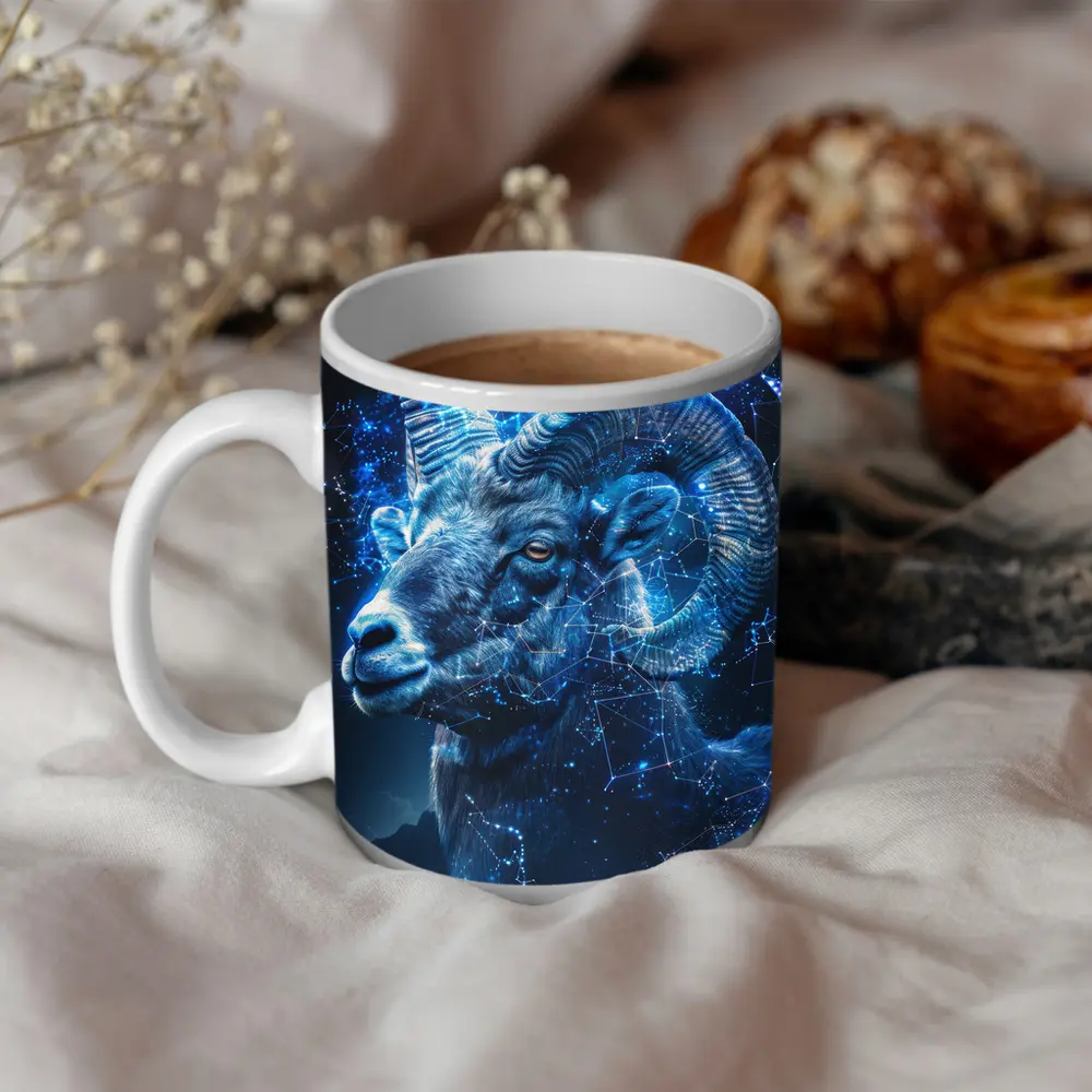 Aries Ram Glowing Blue Constellation Night Sky – Mugs