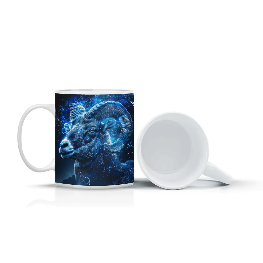 Aries Ram Glowing Blue Constellation Night Sky – Mugs