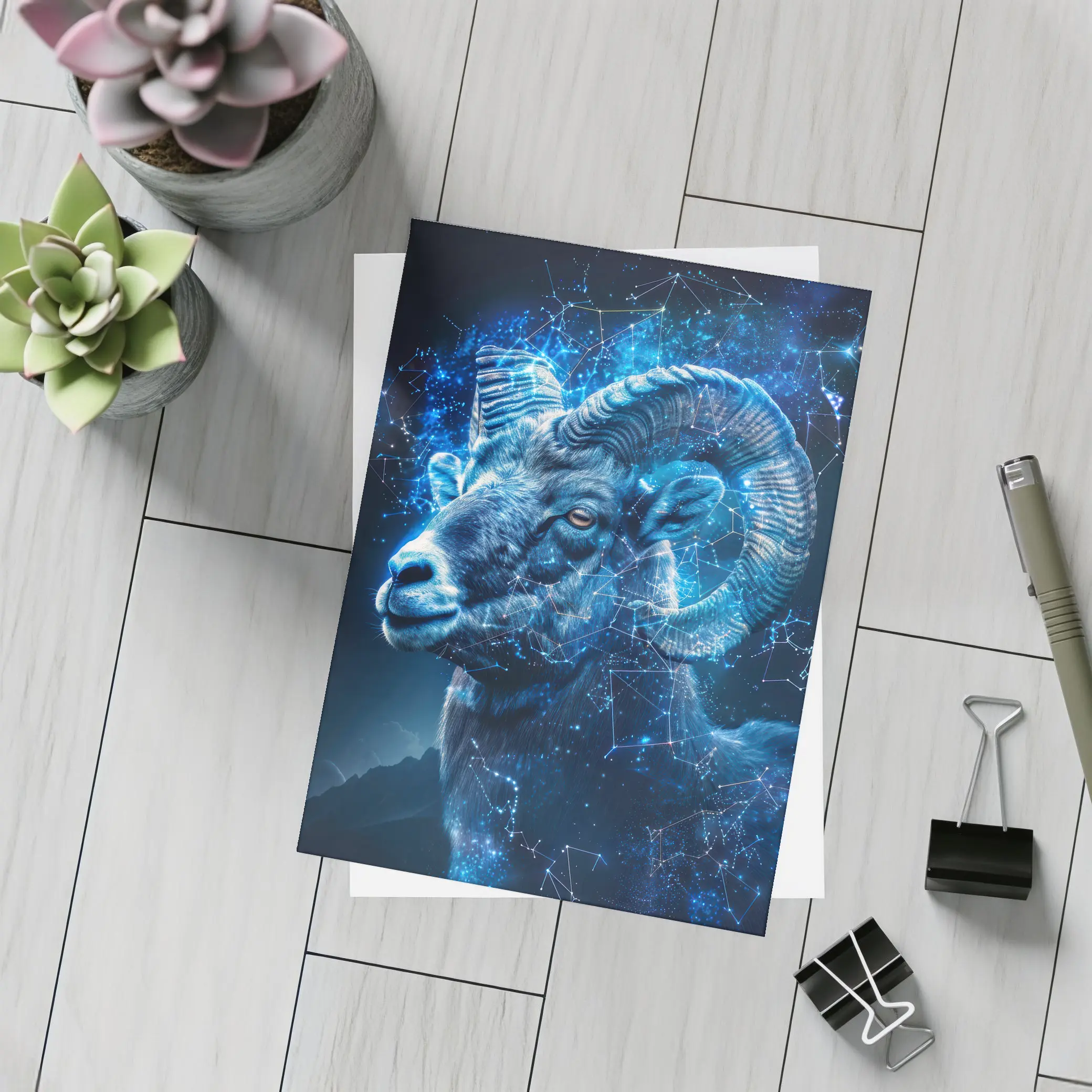 Aries Ram Glowing Blue Constellation Night Sky – Postcards