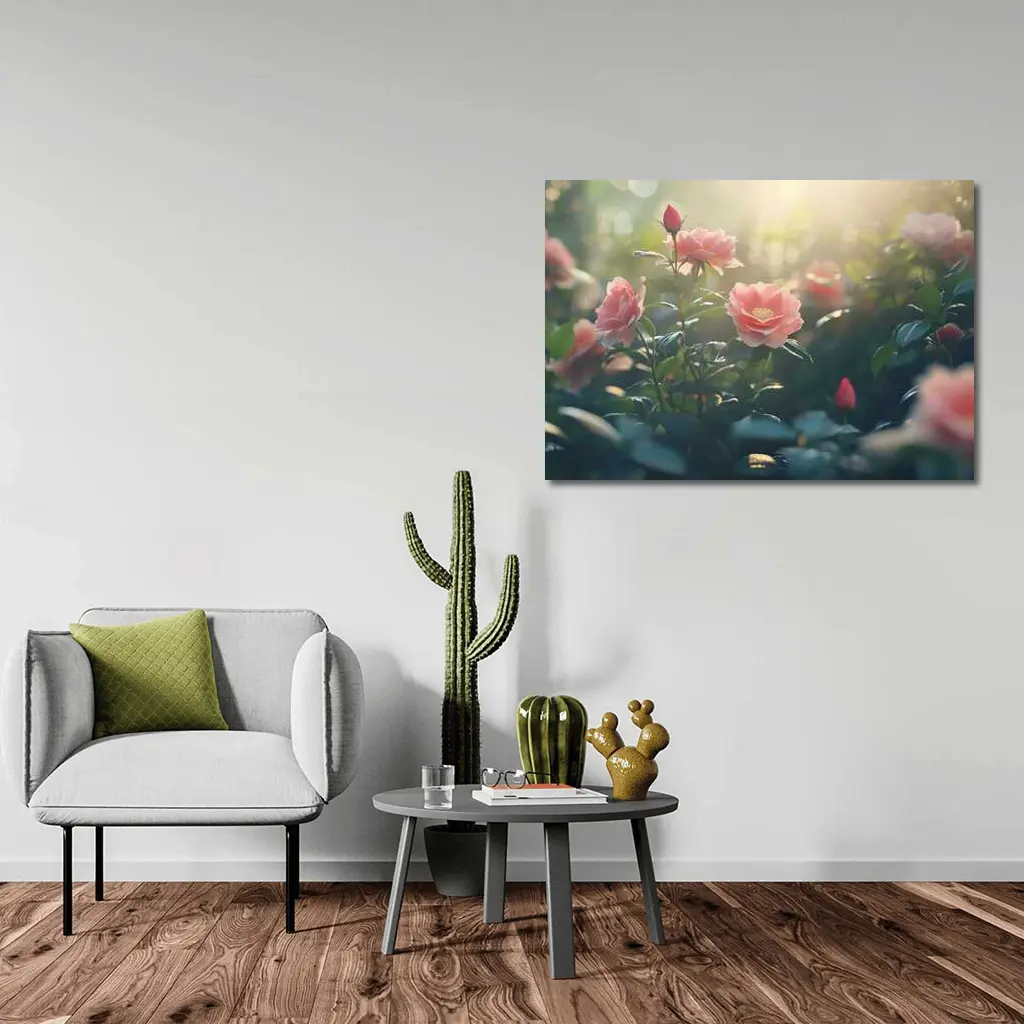 Pink Roses Garden Soft Sunlight Bokeh – Wall Art