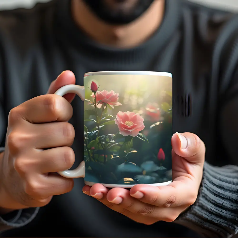 Pink Roses Garden Soft Sunlight Bokeh – Mugs