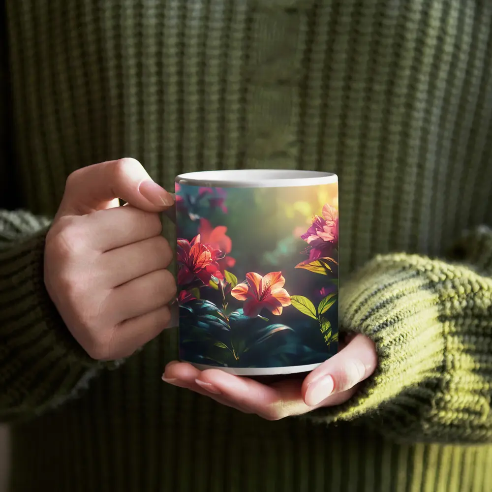 Tropical Lilies Blooming in Warm Sunlight – Mugs