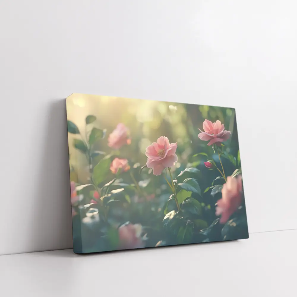 Pink Roses Garden Soft Sunlight Green Bokeh – Wall Art