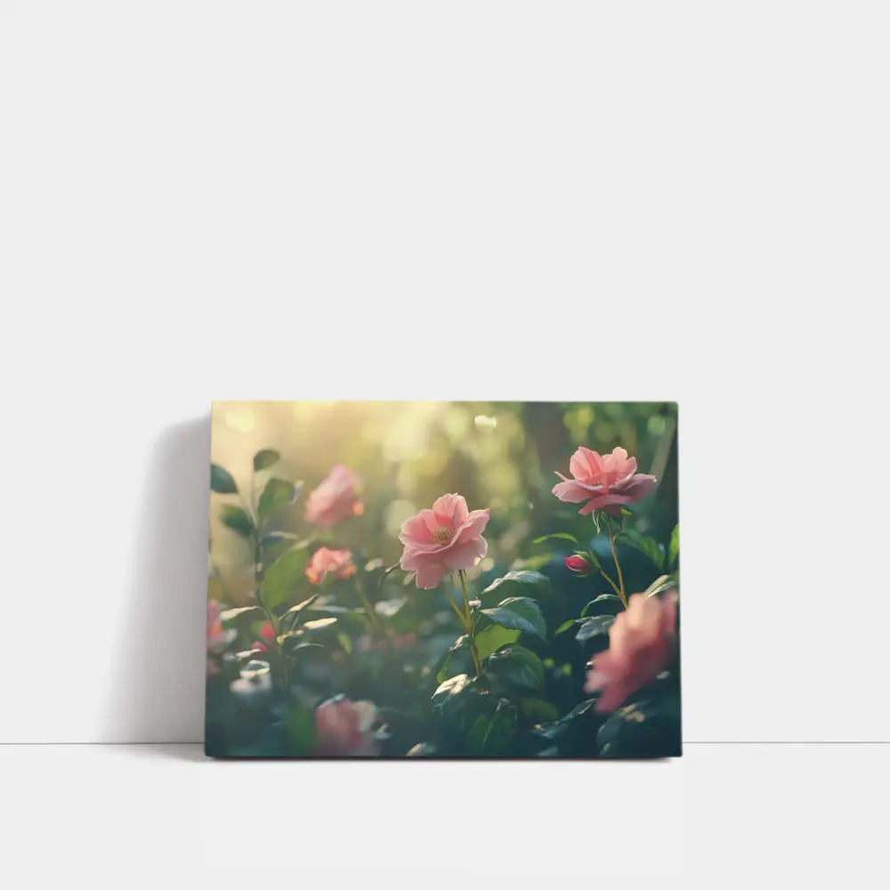 Pink Roses Garden Soft Sunlight Green Bokeh – Wall Art