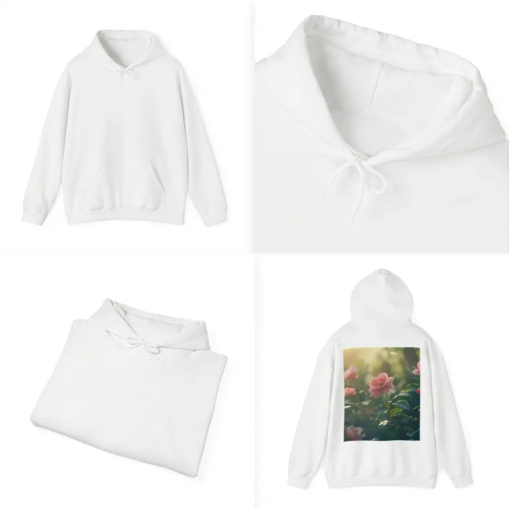 Pink Roses Garden Soft Sunlight Green Bokeh – Hoodies
