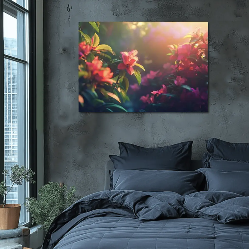 Pink Azalea Flowers Warm Garden Sunlight – Wall Art