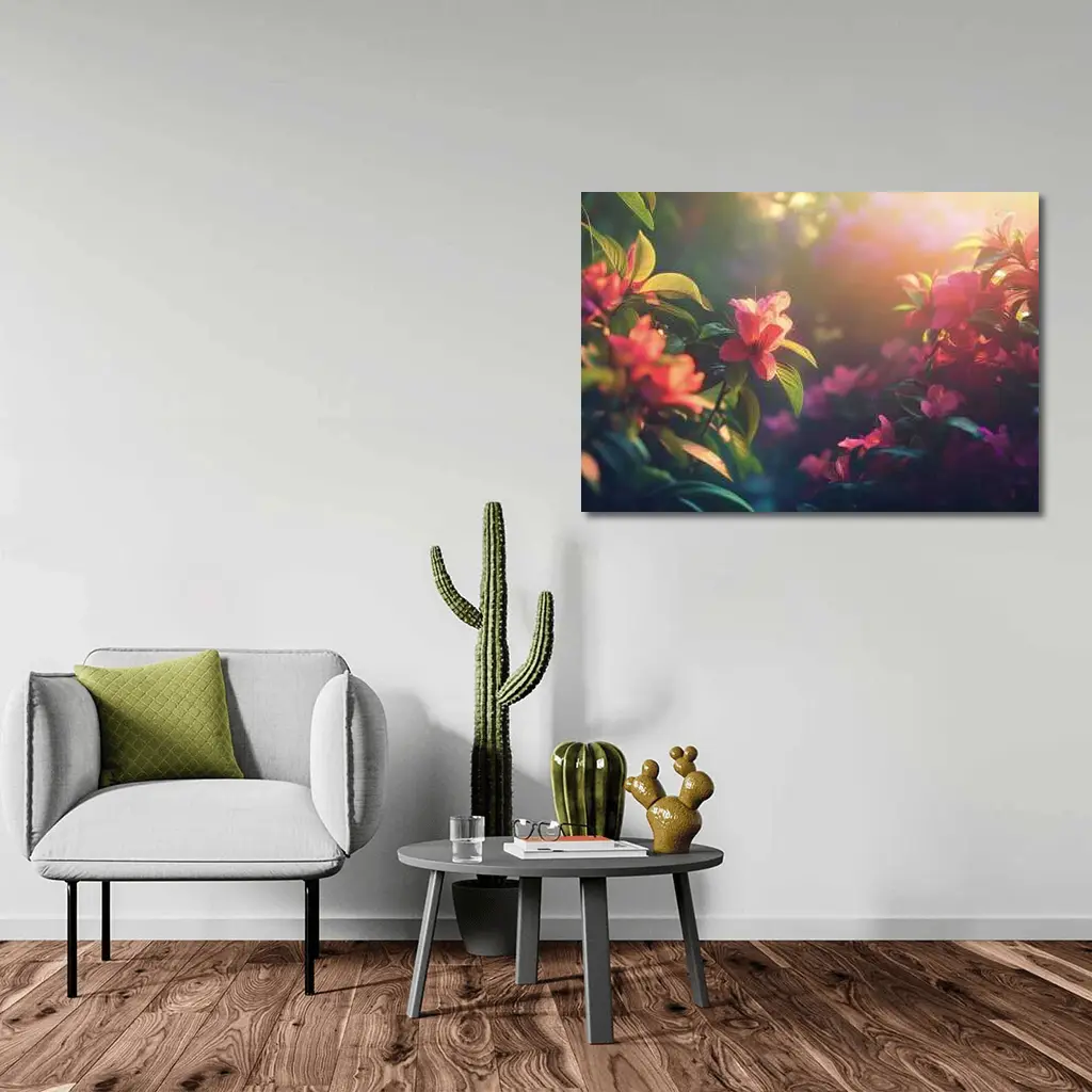 Pink Azalea Flowers Warm Garden Sunlight – Wall Art