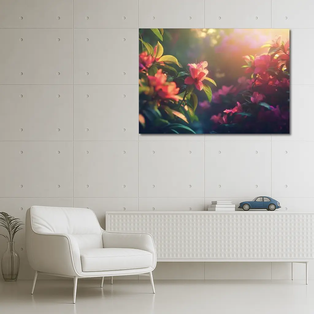 Pink Azalea Flowers Warm Garden Sunlight – Wall Art