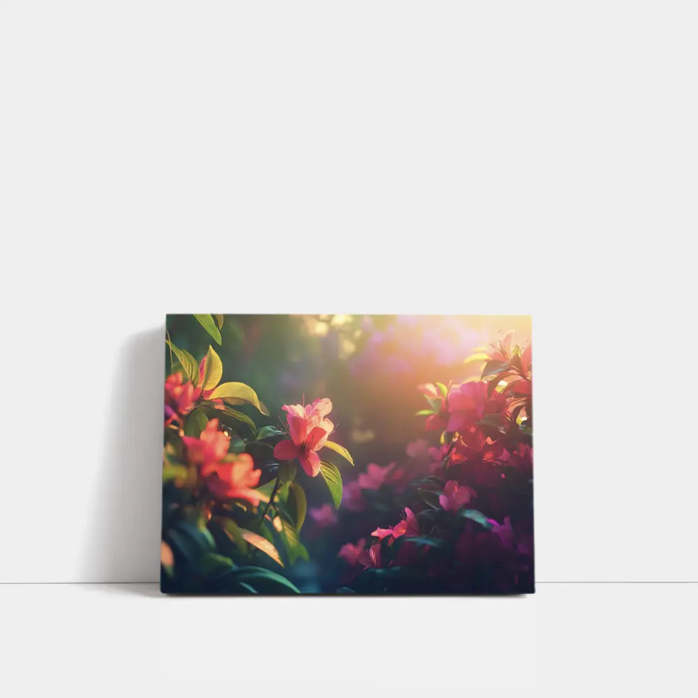 Pink Azalea Flowers Warm Garden Sunlight – Wall Art