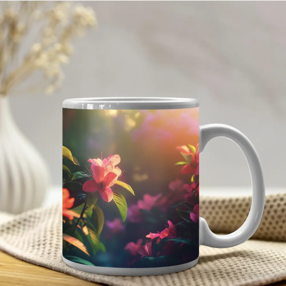 Pink Azalea Flowers Warm Garden Sunlight – Mugs