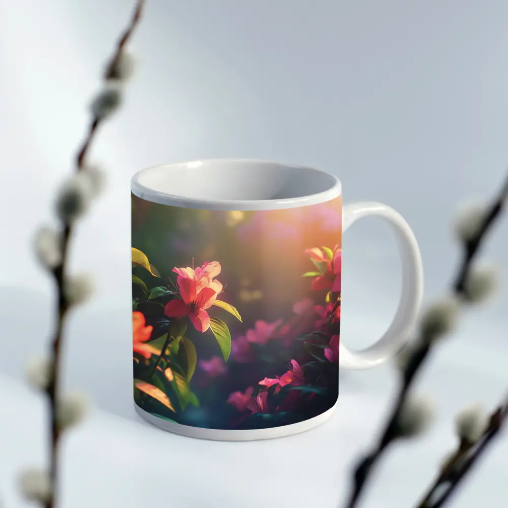 Pink Azalea Flowers Warm Garden Sunlight – Mugs