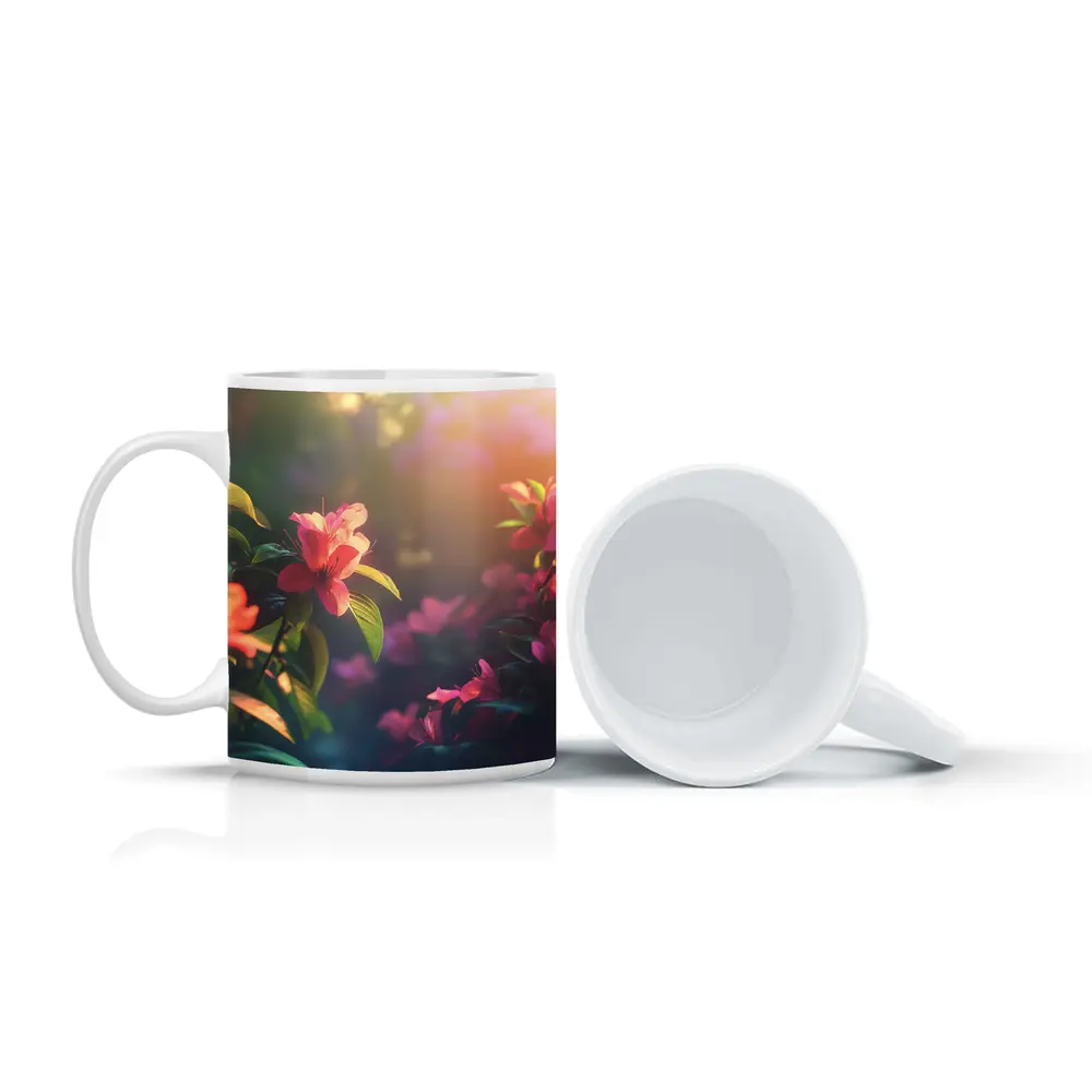 Pink Azalea Flowers Warm Garden Sunlight – Mugs