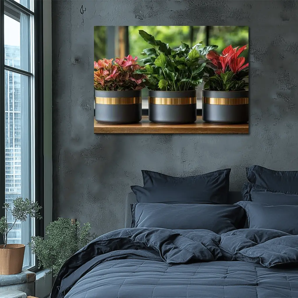 Dark Matte Pots Gold Band Indoor Plants – Wall Art
