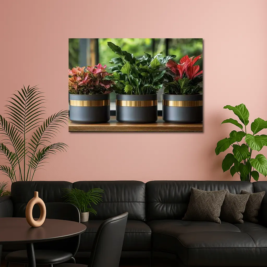 Dark Matte Pots Gold Band Indoor Plants – Wall Art
