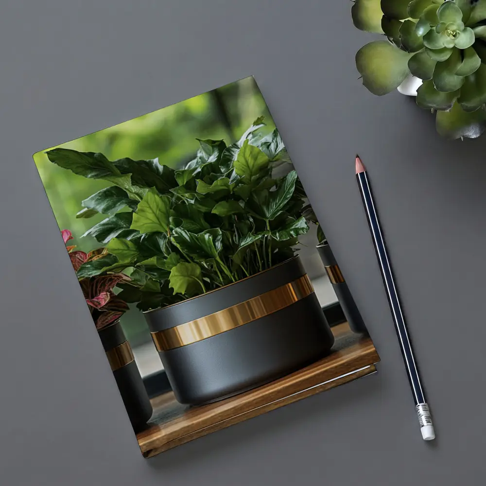 Dark Matte Pots Gold Band Indoor Plants – Notebooks