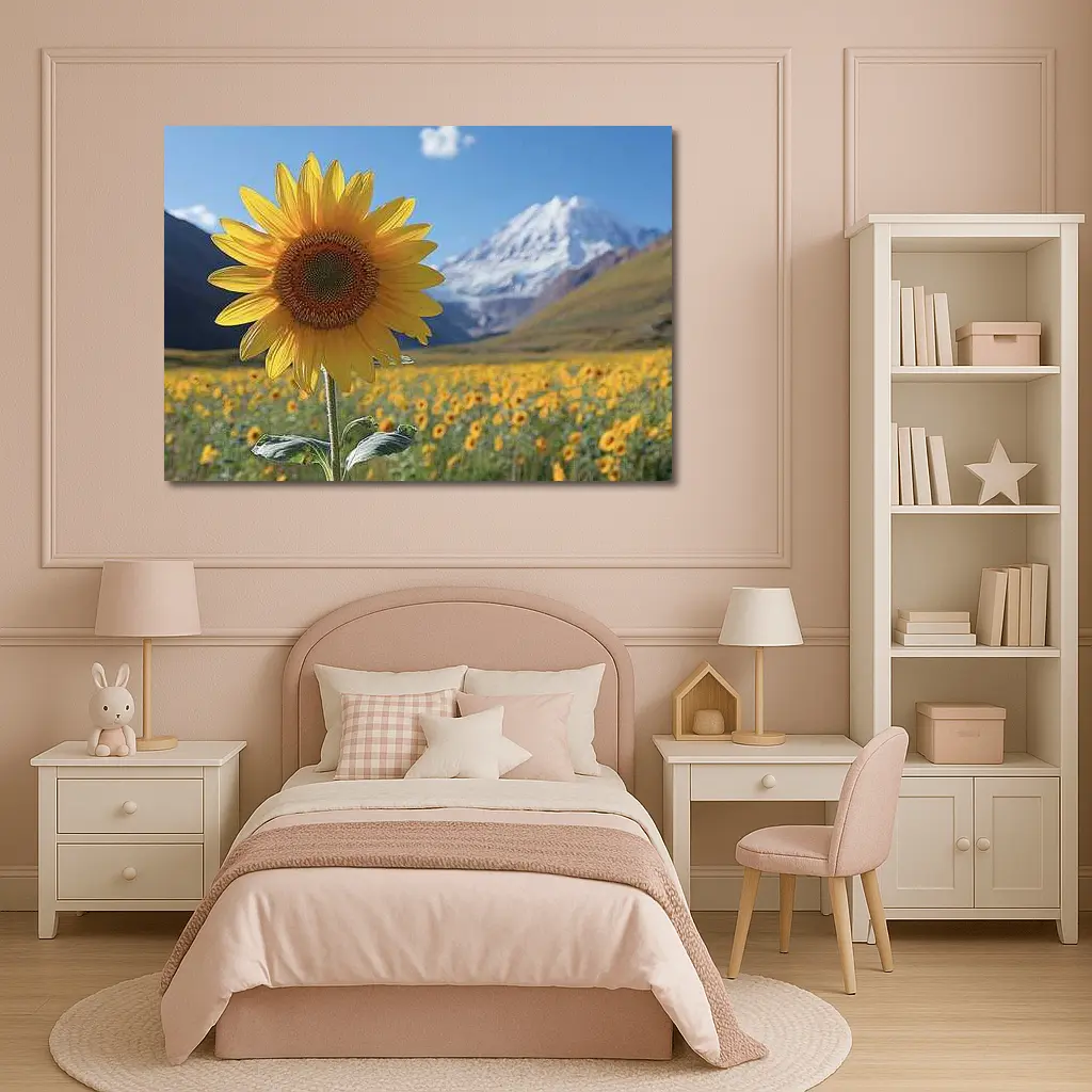 Sunflower Field Snow Mountain Blue Sky – Wall Art