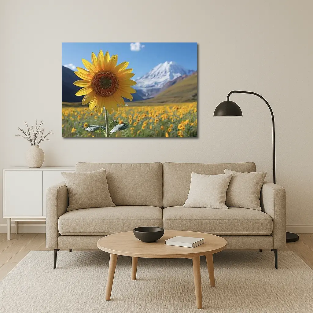 Sunflower Field Snow Mountain Blue Sky – Wall Art
