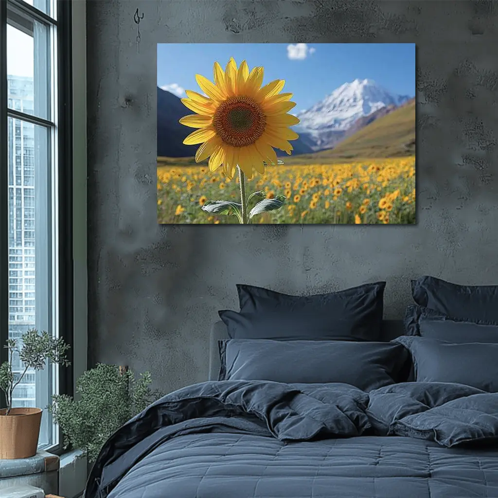 Sunflower Field Snow Mountain Blue Sky – Wall Art