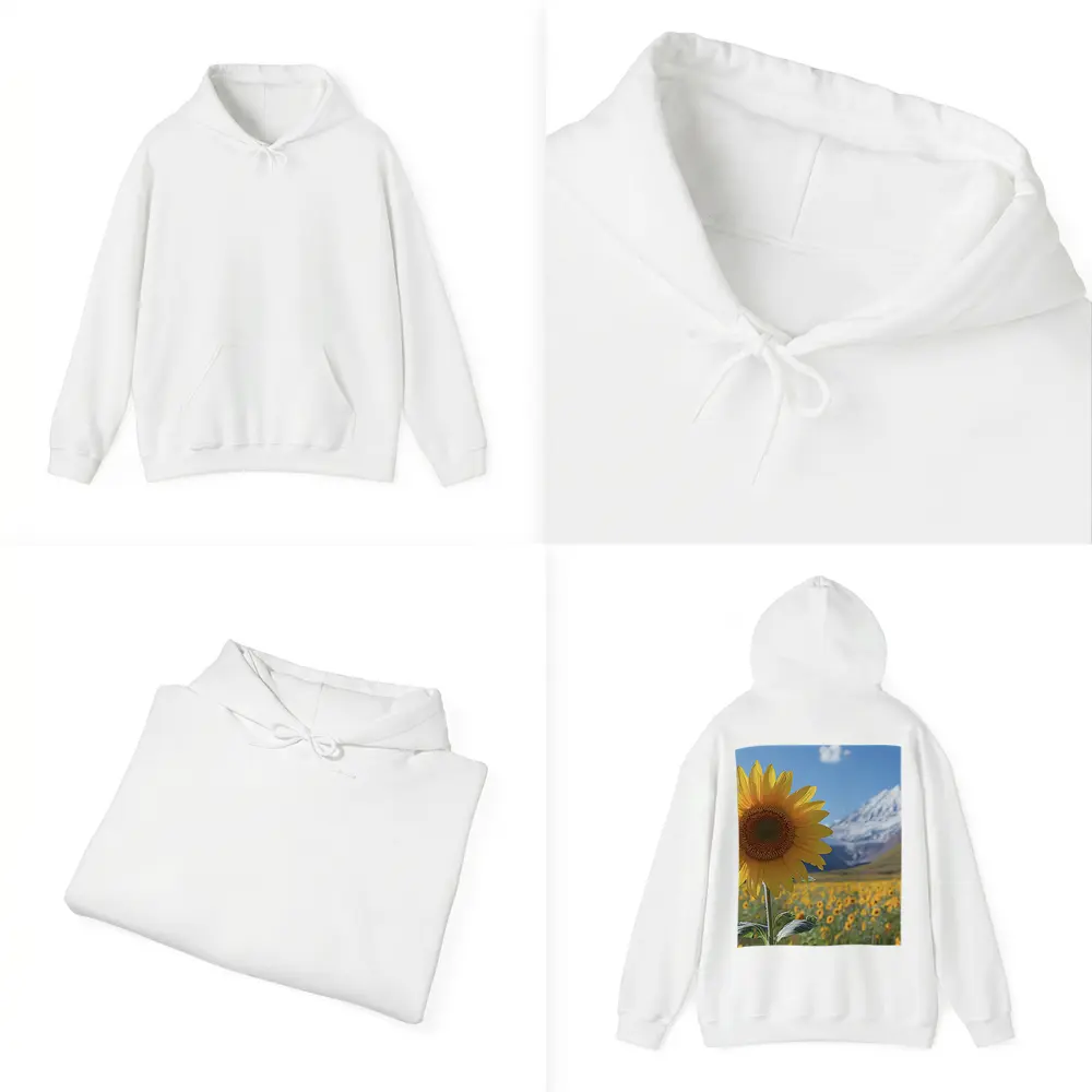 Sunflower Field Snow Mountain Blue Sky – Hoodies