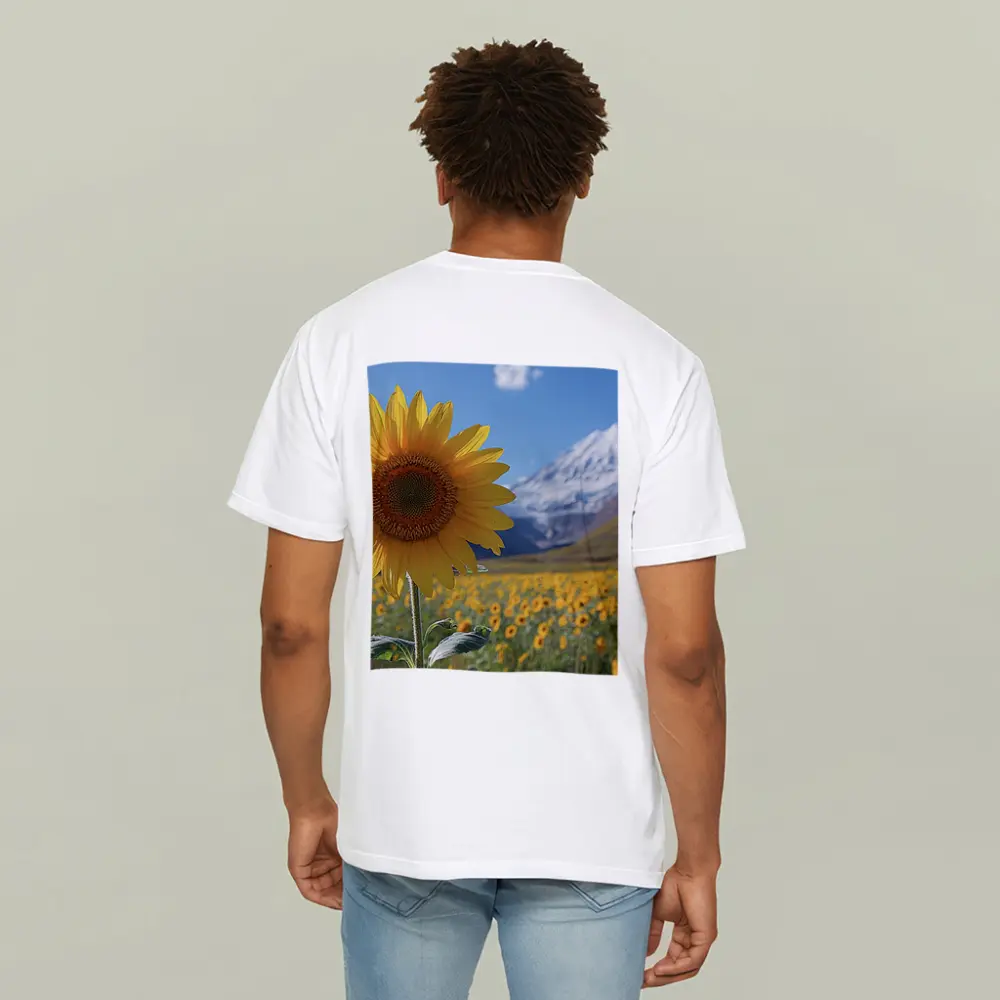 Sunflower Field Snow Mountain Blue Sky – T-Shirts