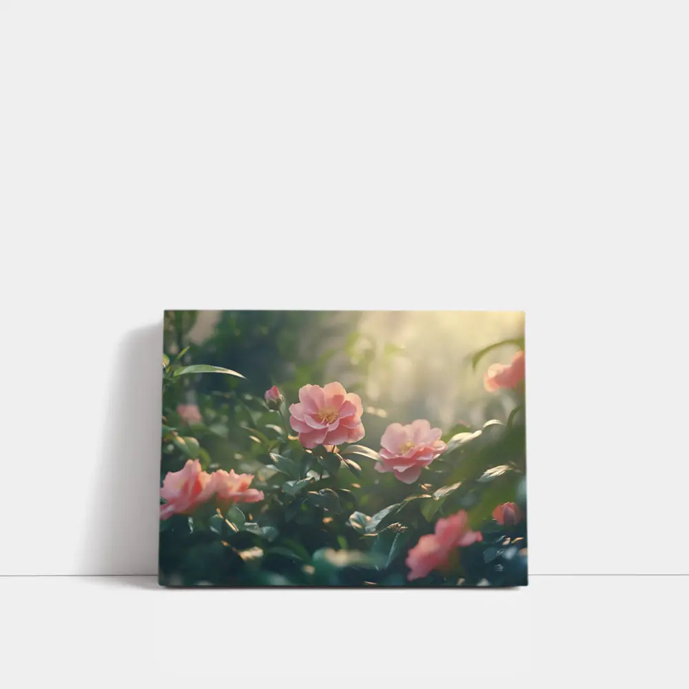 Pink Roses Blooming in Sunlit Garden – Wall Art