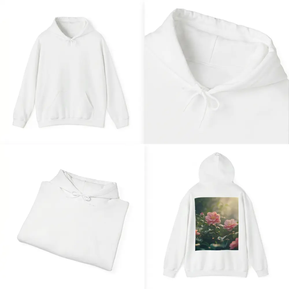 Pink Roses Blooming in Sunlit Garden – Hoodies