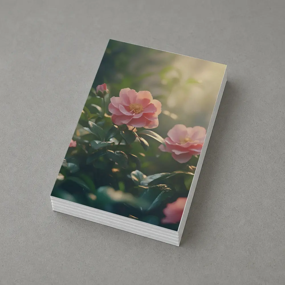 Pink Roses Blooming in Sunlit Garden – Postcards