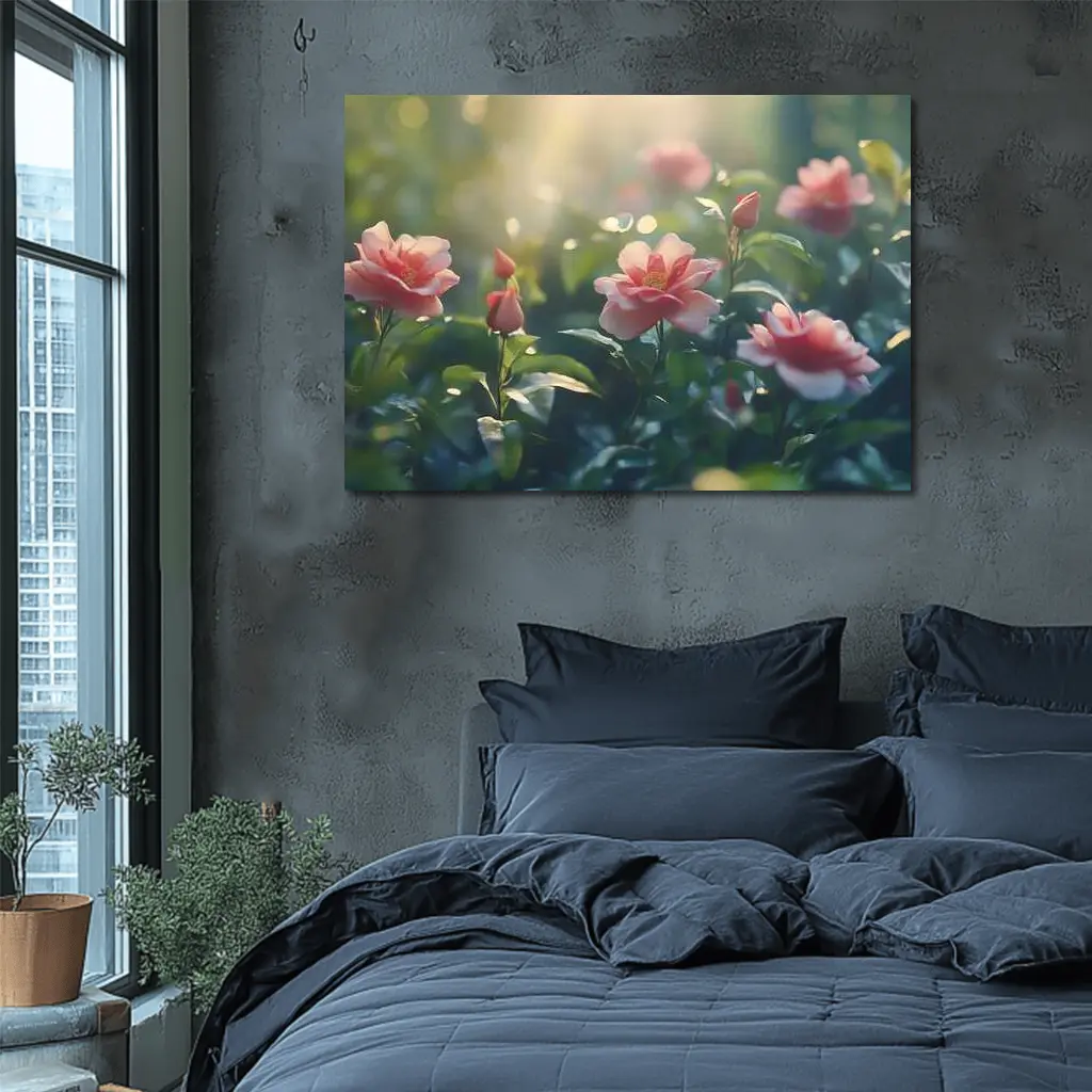 Pink Roses Blooming in Sunny Garden – Wall Art