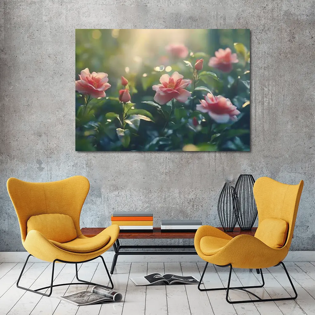 Pink Roses Blooming in Sunny Garden – Wall Art