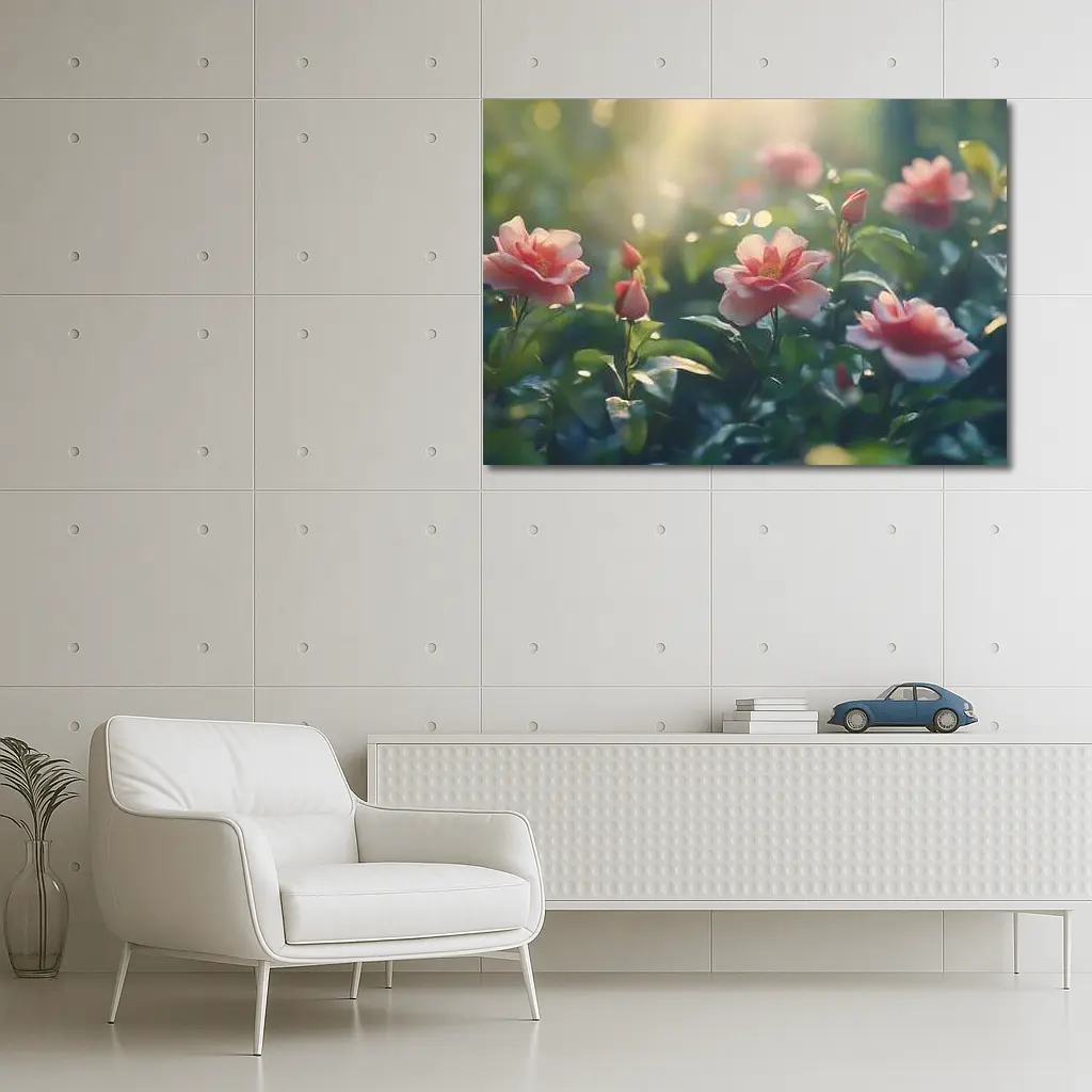 Pink Roses Blooming in Sunny Garden – Wall Art