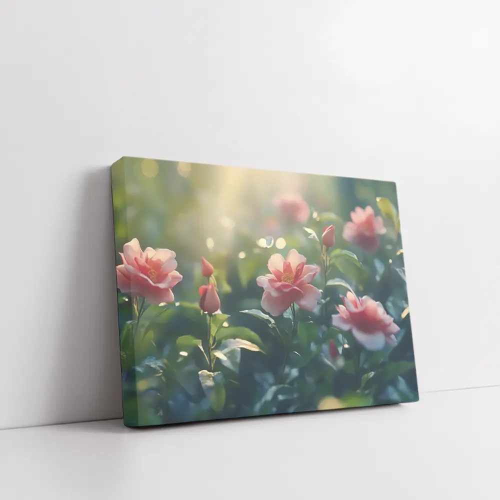 Pink Roses Blooming in Sunny Garden – Wall Art