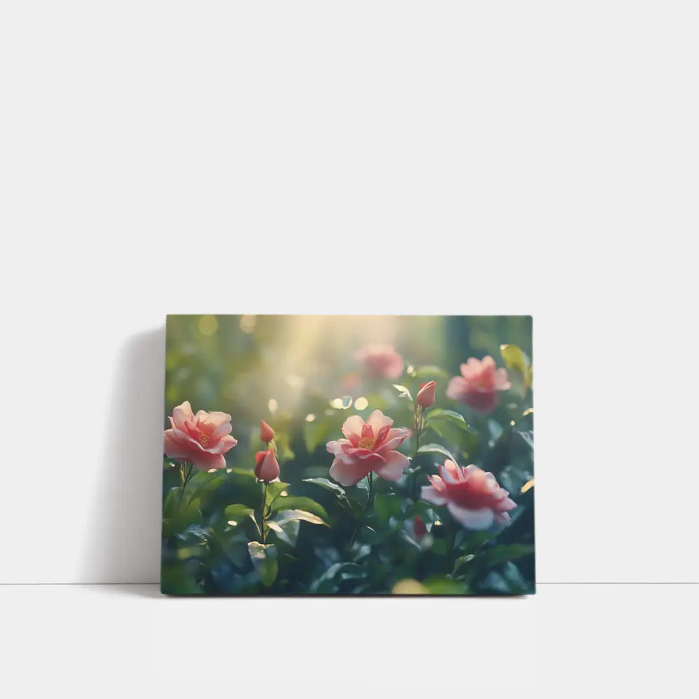 Pink Roses Blooming in Sunny Garden – Wall Art