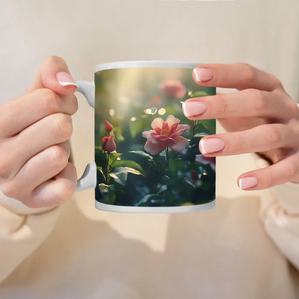 Pink Roses Blooming in Sunny Garden – Mugs